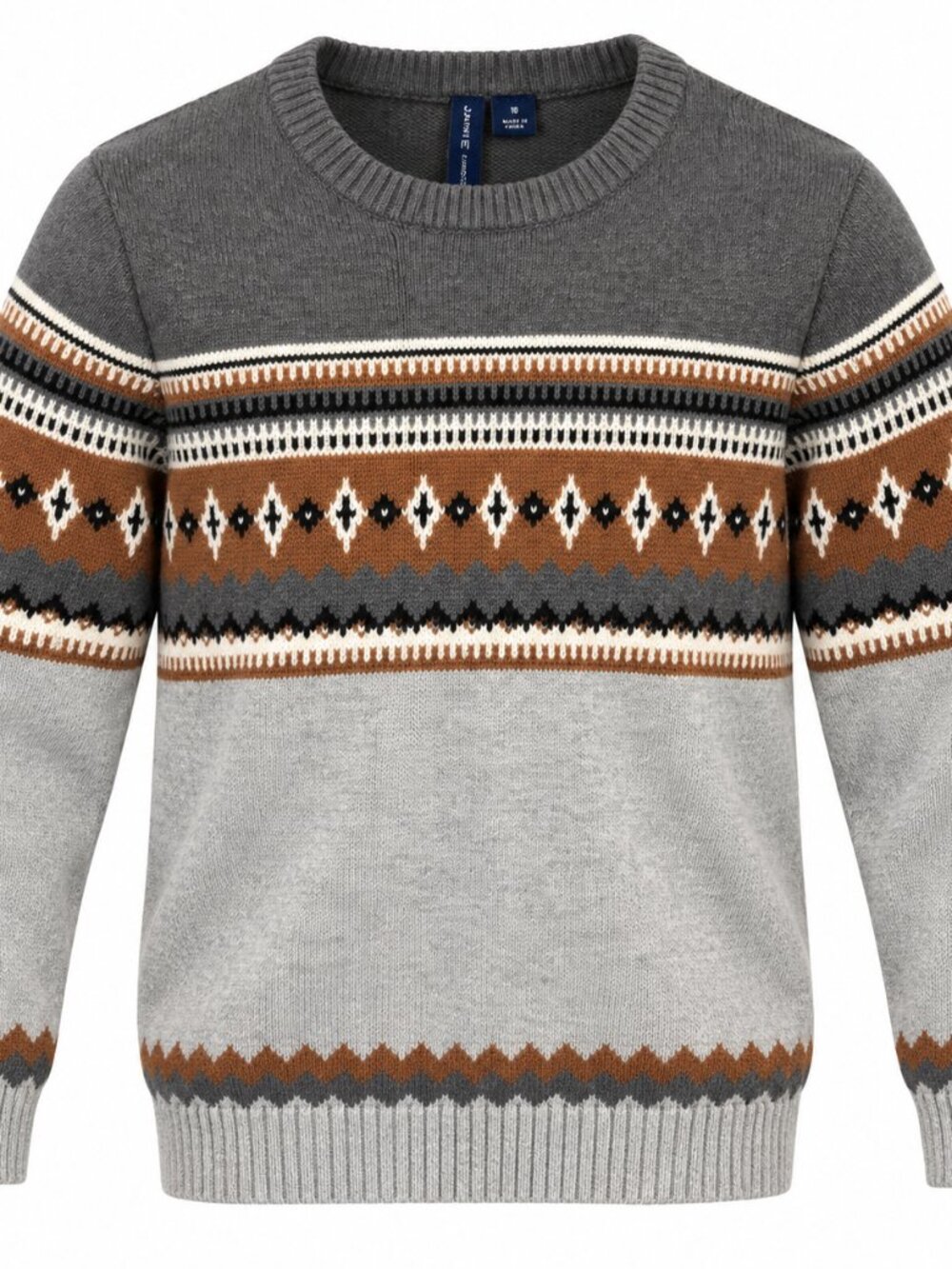Janie and Jack Boys Size 10 Sweater Gray Brown Crew Neck Knit